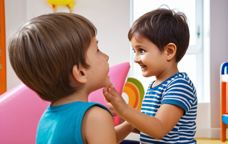**

A trainee engaging with a shy child by playing a game. Focus on empathy and building a positive relationship. The scene should depict a safe and welcoming environment for the child.

**