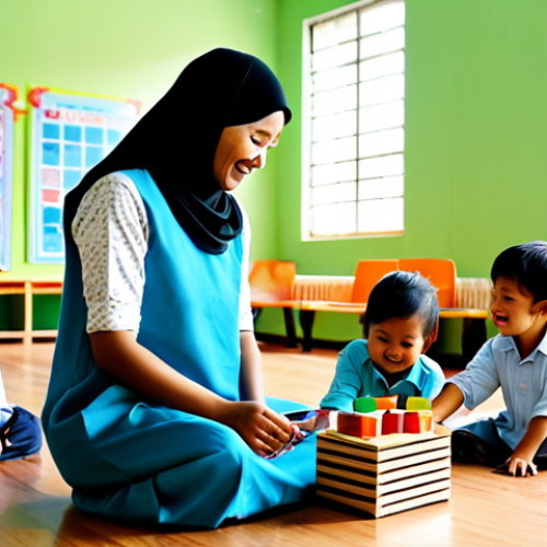 유아교육지도사 자격증 시험과 직무 연결점 - Playful Learning Environment**

*   **Prompt:** A bright and cheerful preschool classroom in Malaysi...