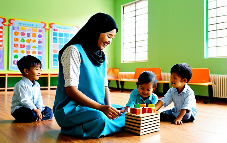 유아교육지도사 자격증 시험과 직무 연결점 - Playful Learning Environment**

*   **Prompt:** A bright and cheerful preschool classroom in Malaysi...